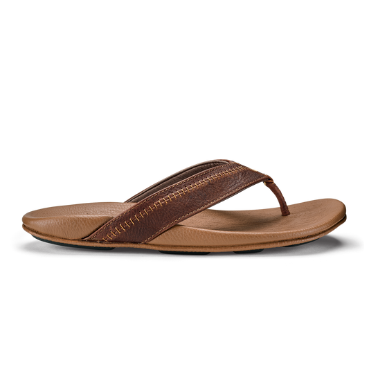 OluKai Hiapo -Dark Java / Toffee Men’s Leather Beach Sandals - Men